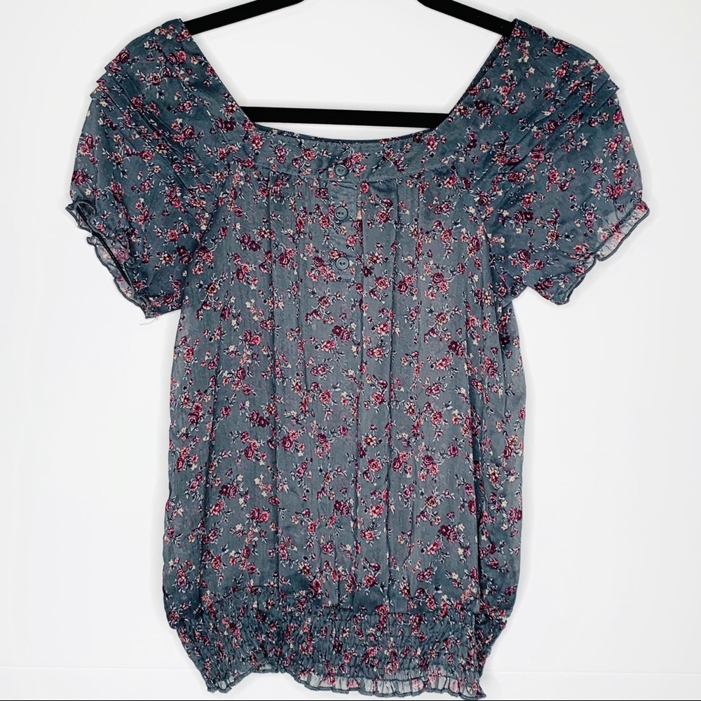 Mossimo Chiffon Floral Blouse Sz M